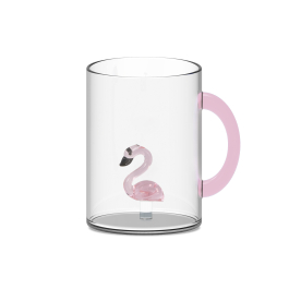 Splendido pannello in vetro colorato con fenicottero rosa con vivace motivo floreale per l'arredamento tropicale della casa - Italia