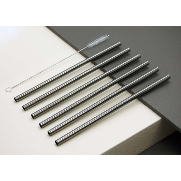 NiHome – 6 Cannucce Riutilizzabili In Acciaio Inox Extra Large (26,7 Cm) Per Bubble Tea E Frullati, Con 2 Spazzole