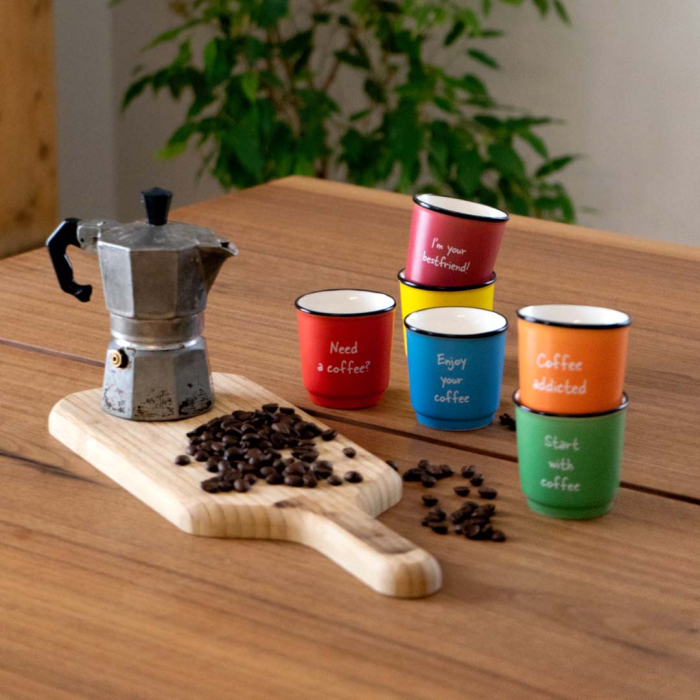 Set of 6 colored cups with writings. Capacity 100 ml. | WD Lifestyle