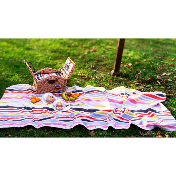 Cestino Da Picnic In Vimini Intrecciato A Mano Con 2 Coperchi | Rivestimento Blu E Bianco Rimovibile E Lavabile | 40x25x38 Cm | Prodotto Naturale - 5