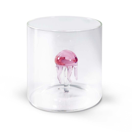 Bicchiere in vetro borosilicato con soggetto in vetro colorato all'interno figura Medusa