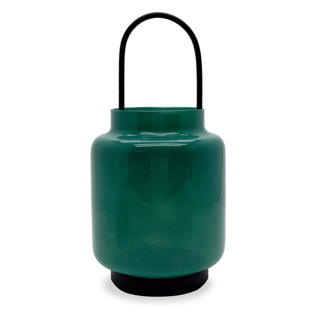 Lanterna Decorativa Deco 79 In Vetro E Corda, Colore Verde Acqua, 12,7x35,6 Cm, Con Manico, Per Interni/esterni