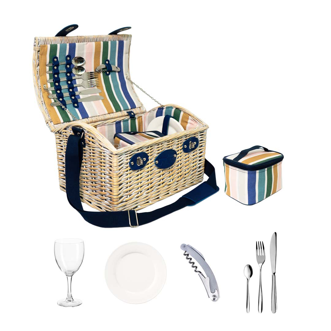 Cestino Da Pic Nic In Vimini Per 2 Persone – Valigetta Da 15 Pezzi Con Scomparto Termico E Stoviglie
