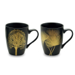 Set 2 mug in New Bone China con decoro oro, Nero, giallo