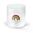 Bicchiere in vetro borosilicato. Capacità 250 ml. Decoro arcobaleno.