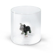 Bicchiere in vetro borosilicato con soggetto in vetro colorato all'interno figura Bulldog francese