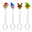 Set 4 cucchiaini con decoro natalizio. Decori babbo natale, pupazzo di neve, renna, elfo.