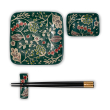 Kit 2 piattini, 2 ciotoline e 2 set bacchette. Decoro verde scuro.