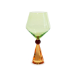 Calice per gin tonic in vetro con base effetto  diamante. Colore arancione e verde.