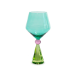 Calice per gin tonic in vetro con base effetto  diamante. Colore verde e azzurro.