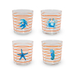 Set 4 bicchieri in vetro. Decoro Mare con righe arancioni.