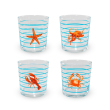 Set 4 bicchieri in vetro. Decoro Mare con righe azzurre.