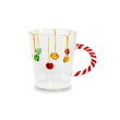Tazza in vetro 425 ml con manico candy cane. Decoro PALLINE NATALIZIE.