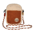 Borsa a tracolla in tessuto effetto bouclé. Colori MARRONE E CREMA.