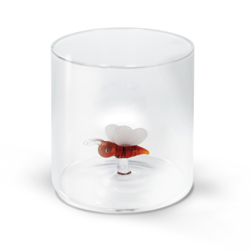 Bicchiere in vetro borosilicato con soggetto in vetro colorato all'interno figura Ape