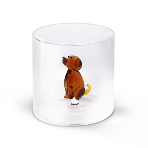 Glass in borosilicate glass. Capacity 250 ml. Dog decorations
