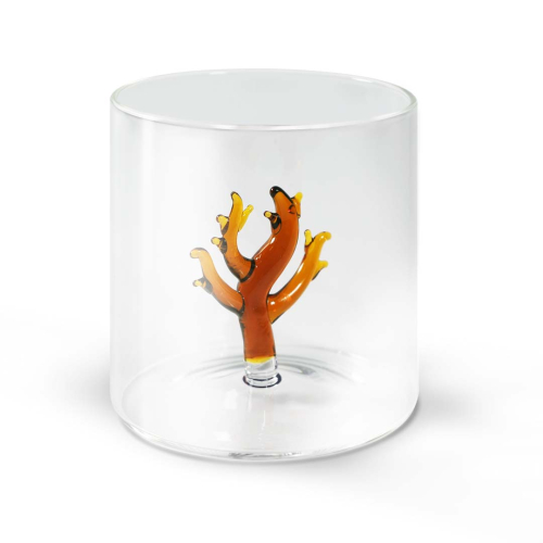 Bicchiere in vetro borosilicato con soggetto in vetro colorato all'interno figura Corallo