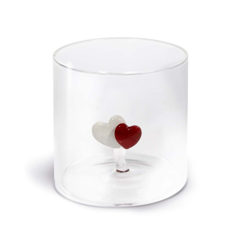 Glass in borosilicate glass. Capacity 250 ml. Hearts decoration.