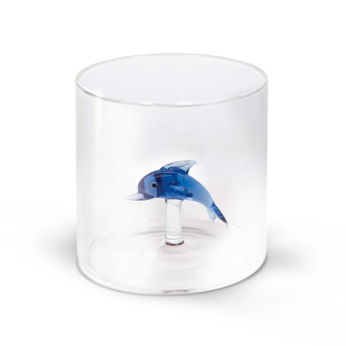 Glass in borosilicate glass. Capacity 250 ml. Dolphin decorations
