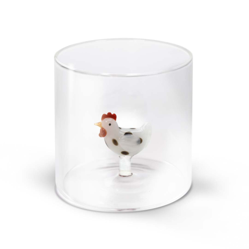 Glass in borosilicate glass. Capacity 250 ml. White hen decorations