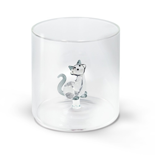Bicchiere in vetro 250 ml. Decoro GATTO.