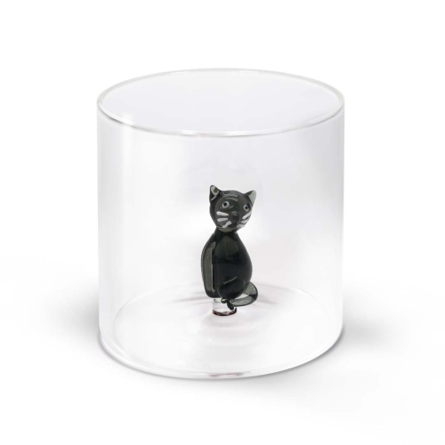 Glass in borosilicate glass. Capacity 250 ml. Cat decorations