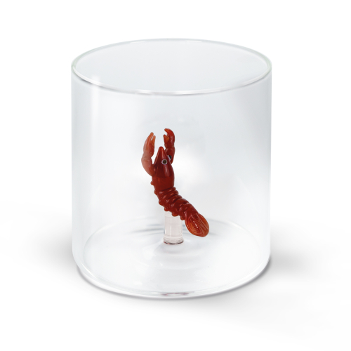 Bicchiere in vetro borosilicato con soggetto in vetro colorato all'interno figura Aragosta