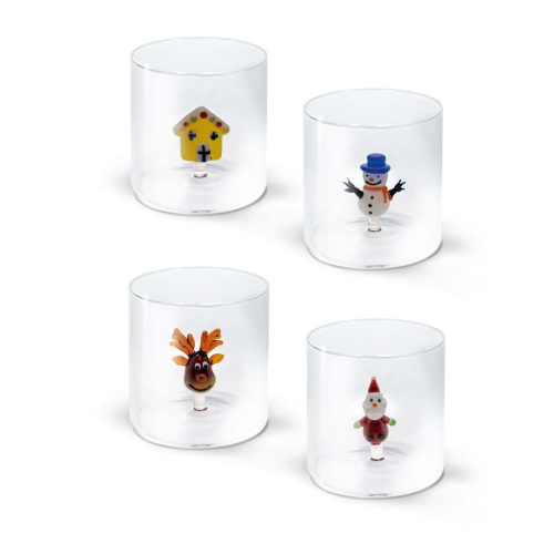 Bicchiere in vetro borosilicato con soggetto Natalizio all'interno con decoro casuale variante 4