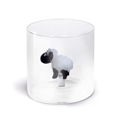 Glass in borosilicate glass. Capacity 250 ml. Sheep decoration.