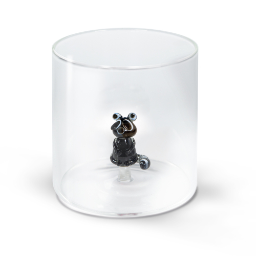 Bicchiere in vetro borosilicato. Capacità 250 ml. Decoro procione.