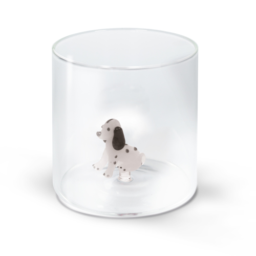 Bicchiere in vetro borosilicato. Capacità 250 ml. Decoro setter.