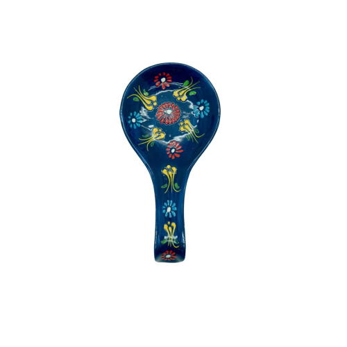 Poggiamestolo in ceramica con decoro a rilievo realizzato a mano colore Blu