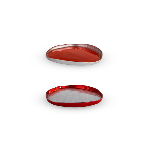 Set 2 piatti in vetro 18 cm colore Argento e Rosso.