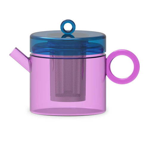 Teiera in vetro borosilicato con manico colorato ad anello color Rosa