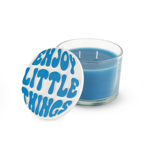 Candela profumata con tappo in gesso. Decoro Enjoy little things.