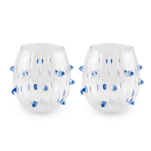 Set 2 bicchieri acqua. Decoro spine azzurre.