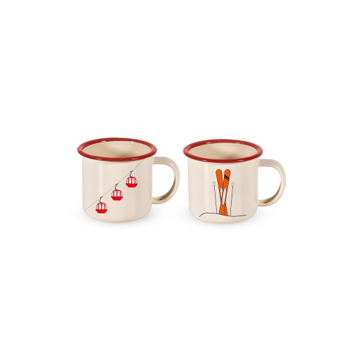 Set 2 tazzine in latta smaltata 150 ml. Decori CABINOVIA E SCI.