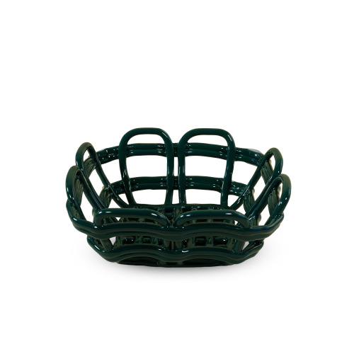 Cestino centrotavola in stoneware. Colore verde.