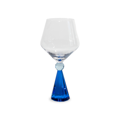 Calice per gin tonic in vetro con base effetto  diamante. Colore blu.