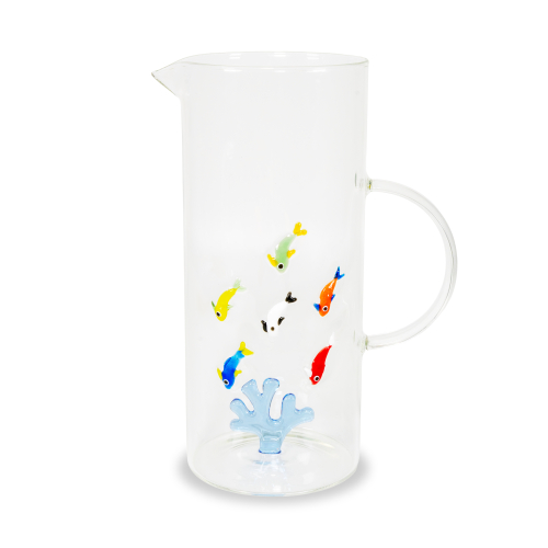 Caraffa in vetro 1,3L. Decoro corallo e pesci.