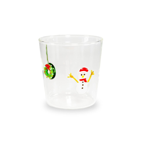 Bicchiere in vetro 250 ml. Decoro PUPAZZO DI NEVE.