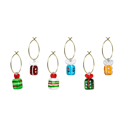 Set 6 anellini segnaposto con decori natalizi in vetro colorato