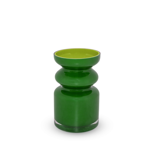 Vaso in vetro. Colore verde scuro e verde chiaro.