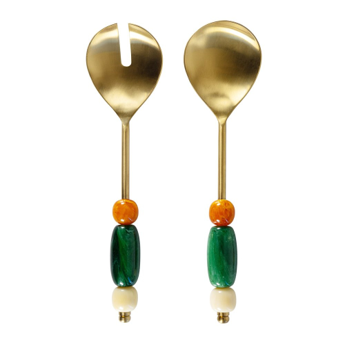 Set 2 posate insalata in acciaio con manico in resina. Colore VERDE.