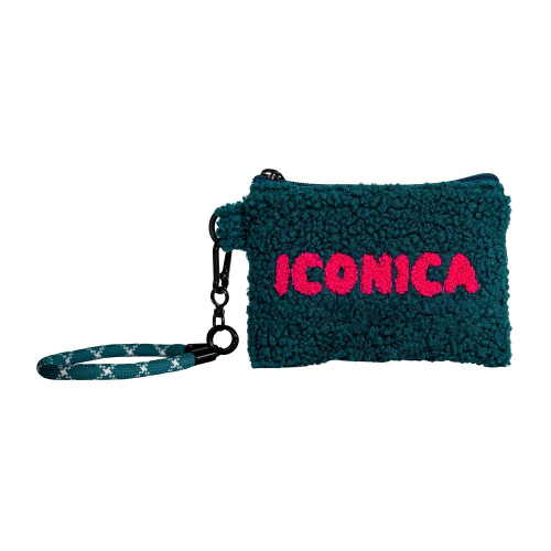 Pochette multiuso in tessuto effetto bouclé. Decoro ICONICA.