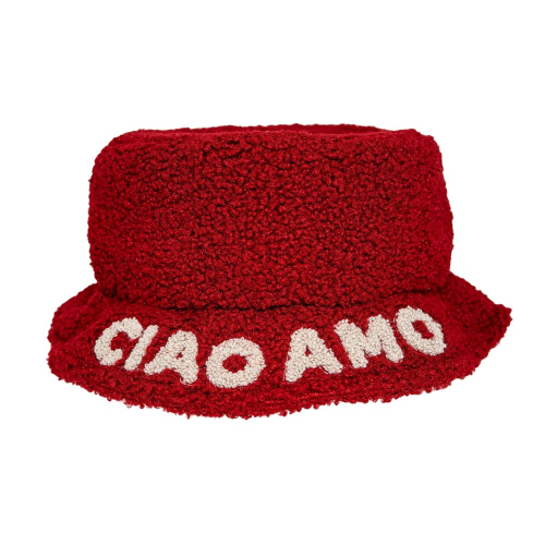Cappello bucket in tessuto effetto bouclé. Decoro CIAO AMO.