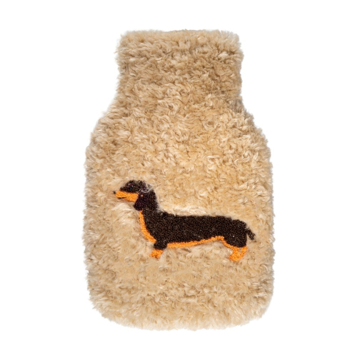 Borsa riscaldante in tessuto effetto bouclé. Decoro BASSOTTO.